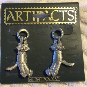 Vintage JJ pewter tone cat earrings